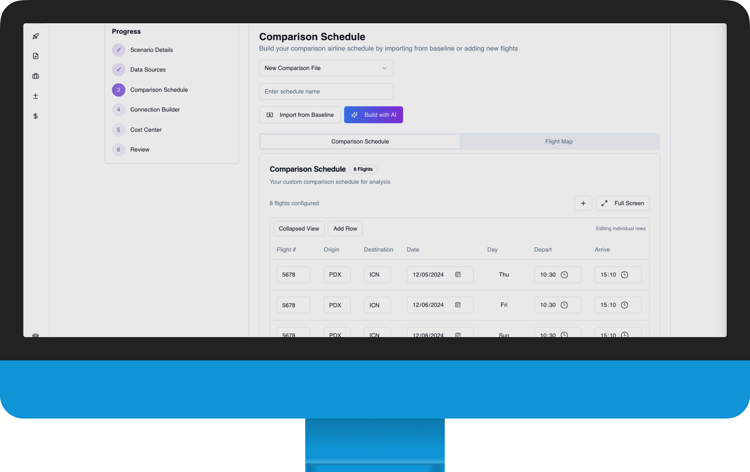 SkyRoute Optimizer network comparison screen